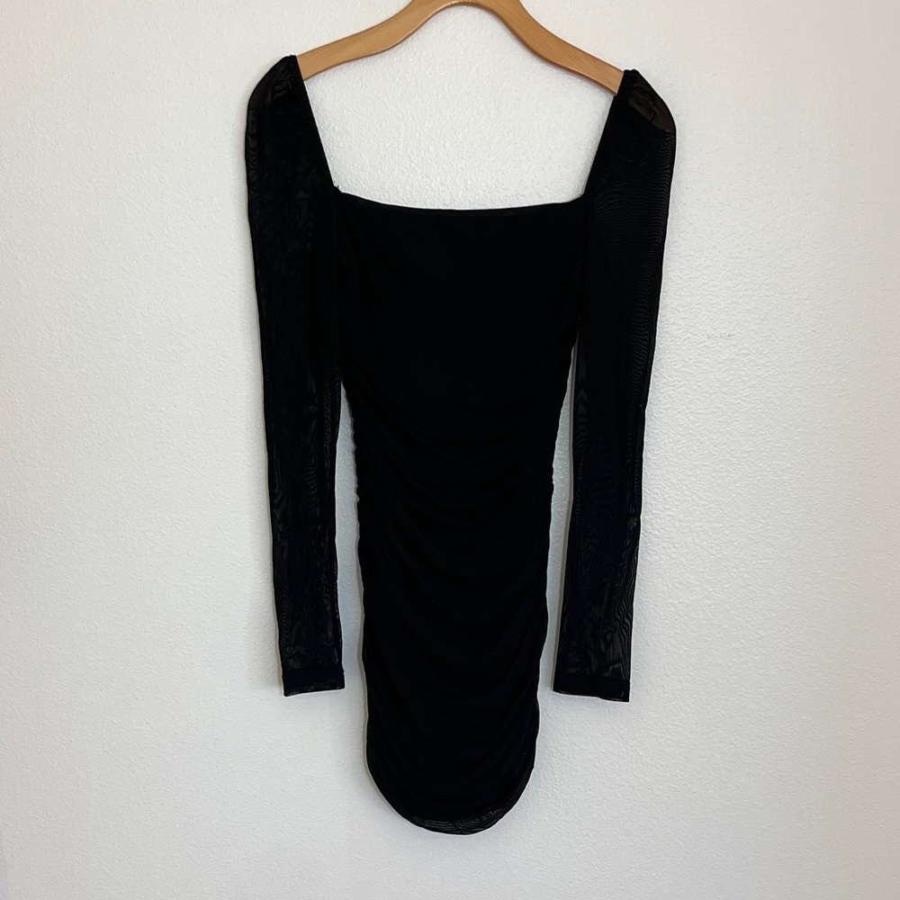 Princess Polly Elegant Black Ruched Sheer Sleeves Mini Dress